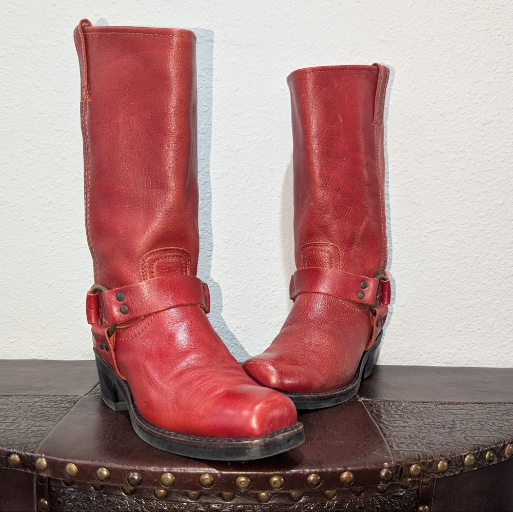 NEW Frye Harness 12R Red Biker Boots size 9 - Picture 9 of 11